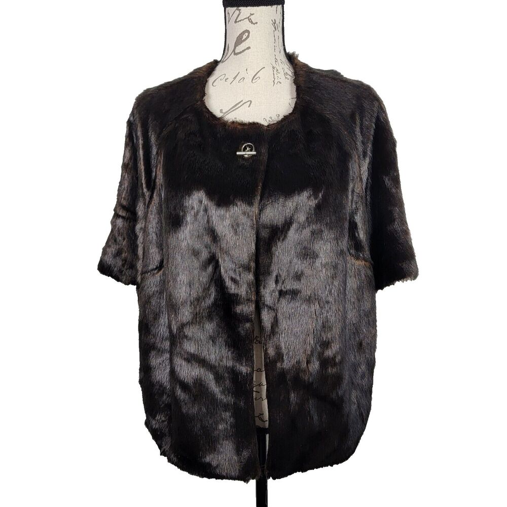 Chico's Women's Size‎ 3/XL Faux Fur Brown Cape Wrap Short Sleeve
